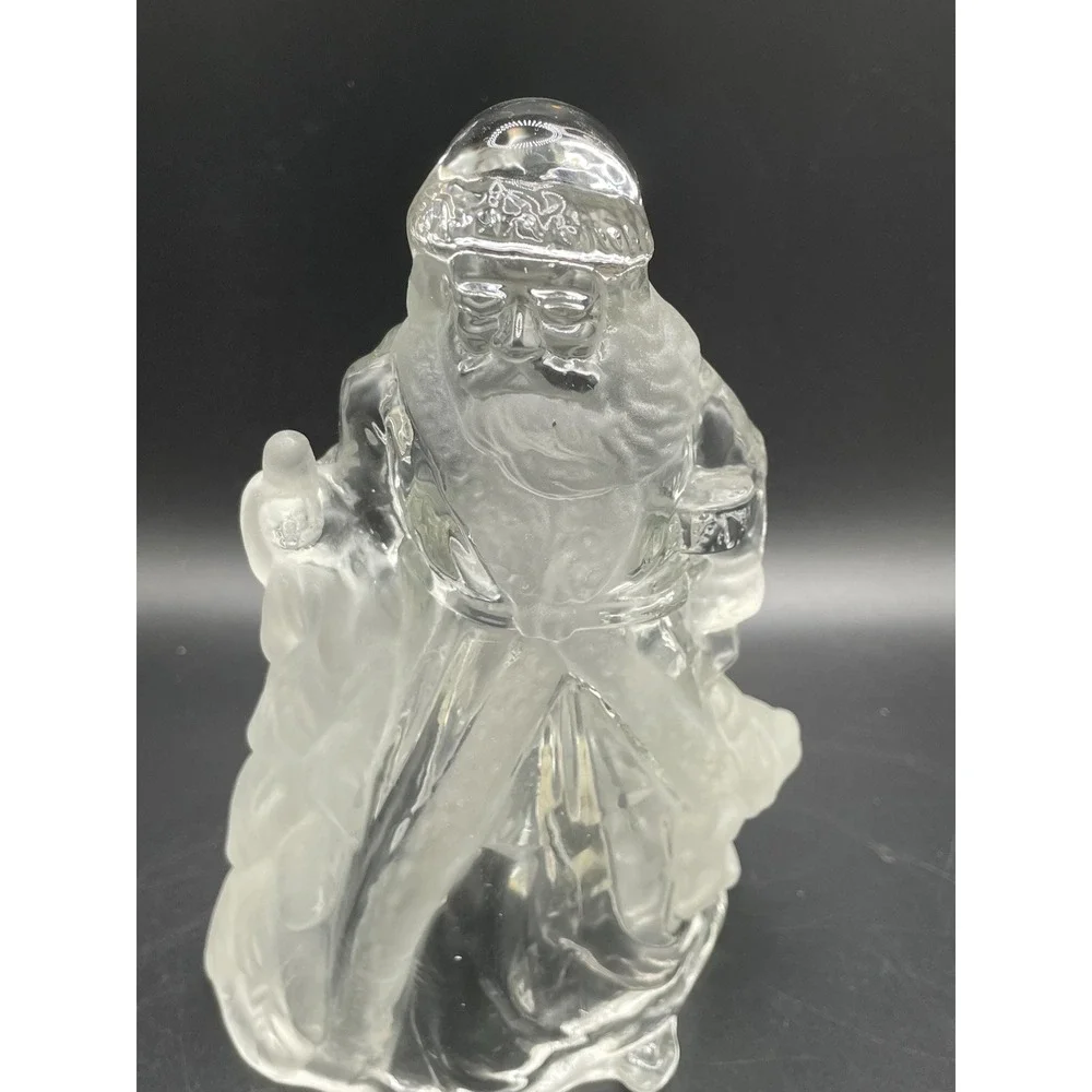 Vintage Frosted Clear Glass Santa Candle Votive Holder